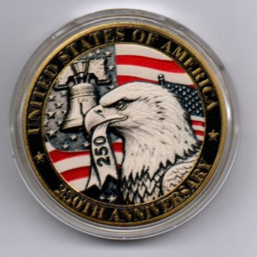 250th Anniversary Challenge Coin.. Celebrating The USA Independence.. In Capsule